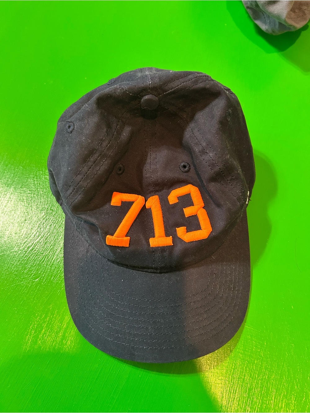 Black Baseball Cap with Orange "713" Embroidery